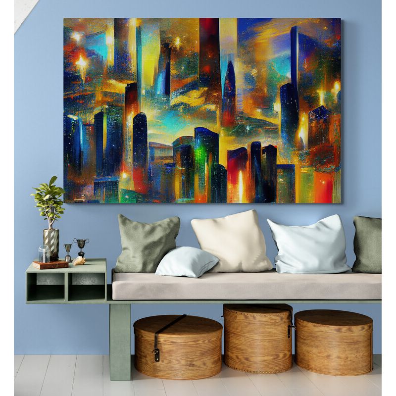 TAYRONA STORE - Cuadro En Lienzo Para Habitaciones Pintura Ciudad 192 70x50cm
