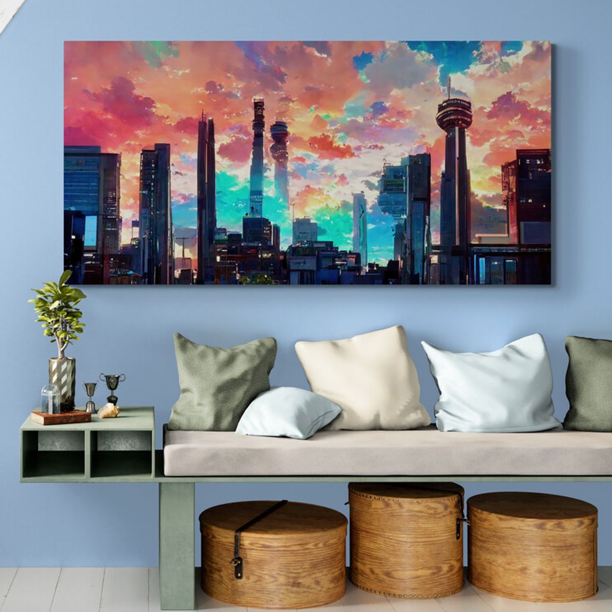 TAYRONA STORE - Cuadro Lienzo Para Habitaciones Pintura Ciudad 197 90x40cm