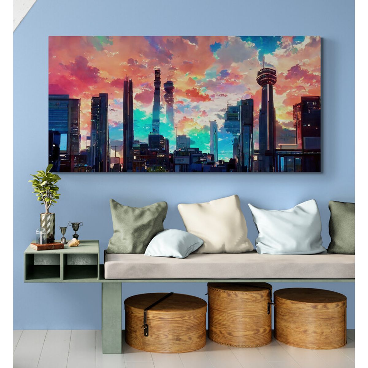TAYRONA STORE - Cuadro Lienzo Para Habitaciones Pintura Ciudad 197 90x40cm