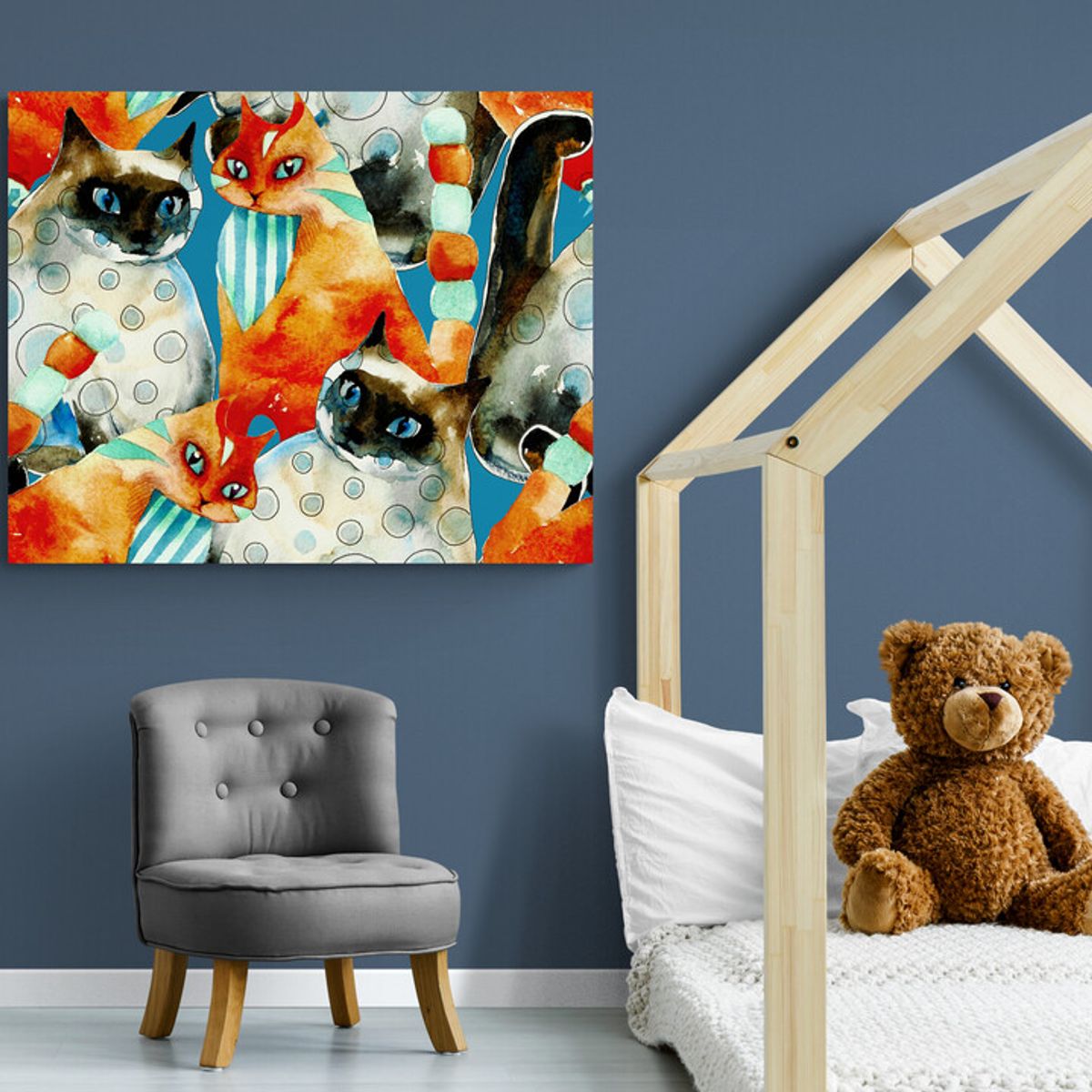 TAYRONA STORE - Cuadro En Lienzo Para Habitaciones Pintura Gatos 193 100x80cm