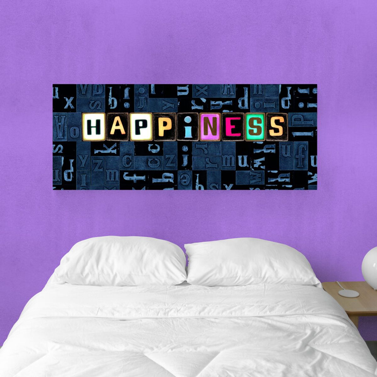 TAYRONA STORE - Cuadro En Lienzo Para Habitaciones Happiness Letras 150x60cm