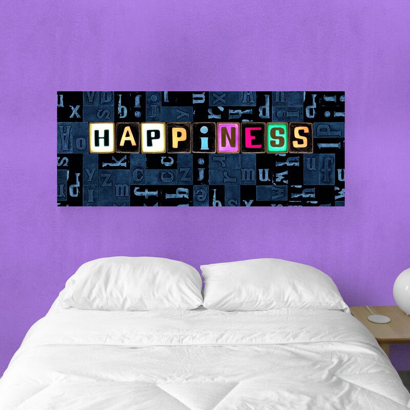 TAYRONA STORE - Cuadro En Lienzo Para Habitaciones Happiness Letras 125x50cm