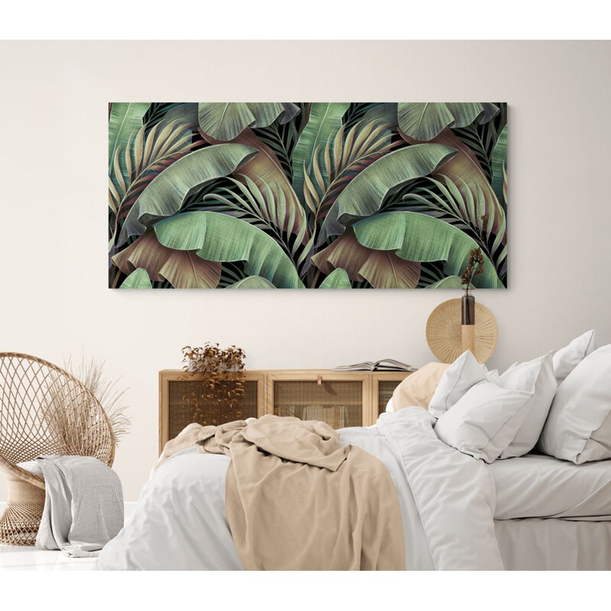 TAYRONA STORE - Cuadro En Lienzo Para Habitaciones Hojas Verdes 170 110x50cm