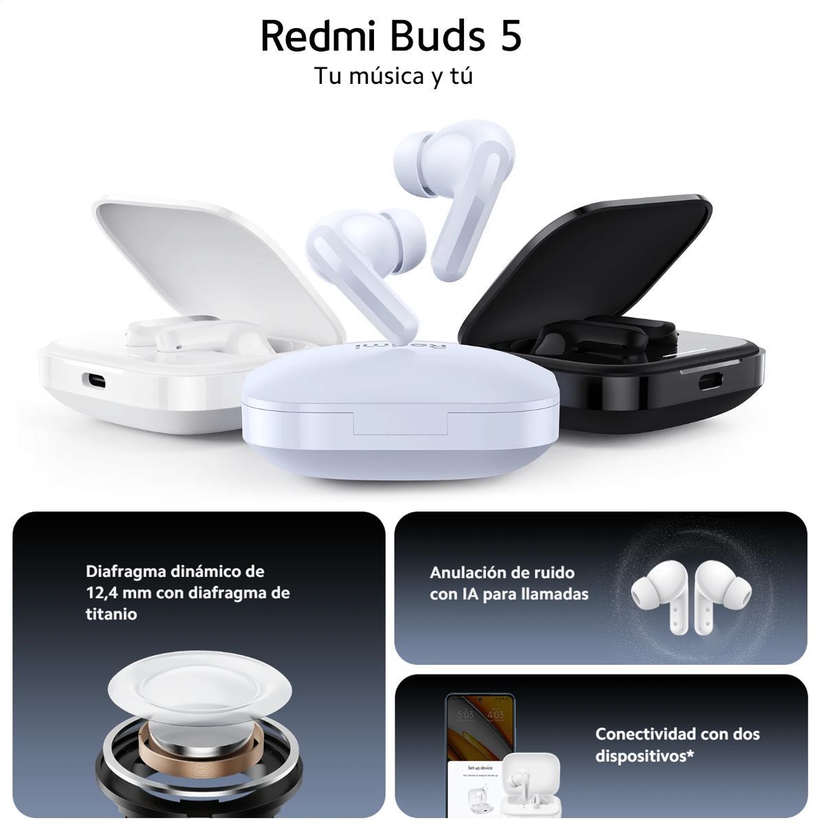 XIAOMI - Xiaomi Redmi Buds 5 Auriculares Táctil Anc Manos Libres Azul