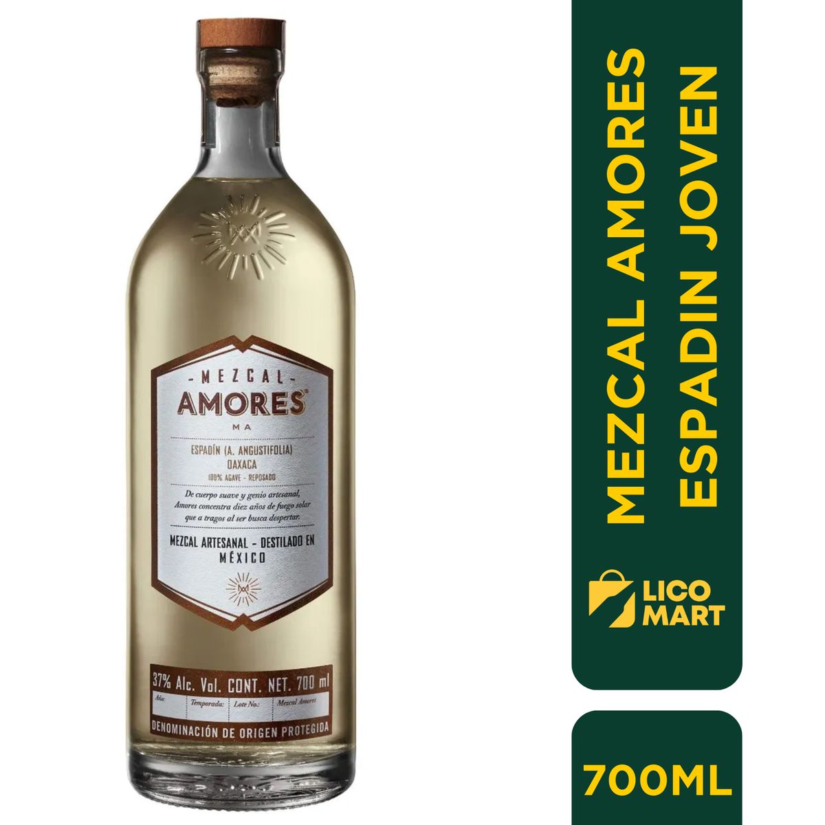GENERICO - MEZCAL ARTESANAL AMORES ESPADÍN JOVEN  100% AGAVE 700 ML