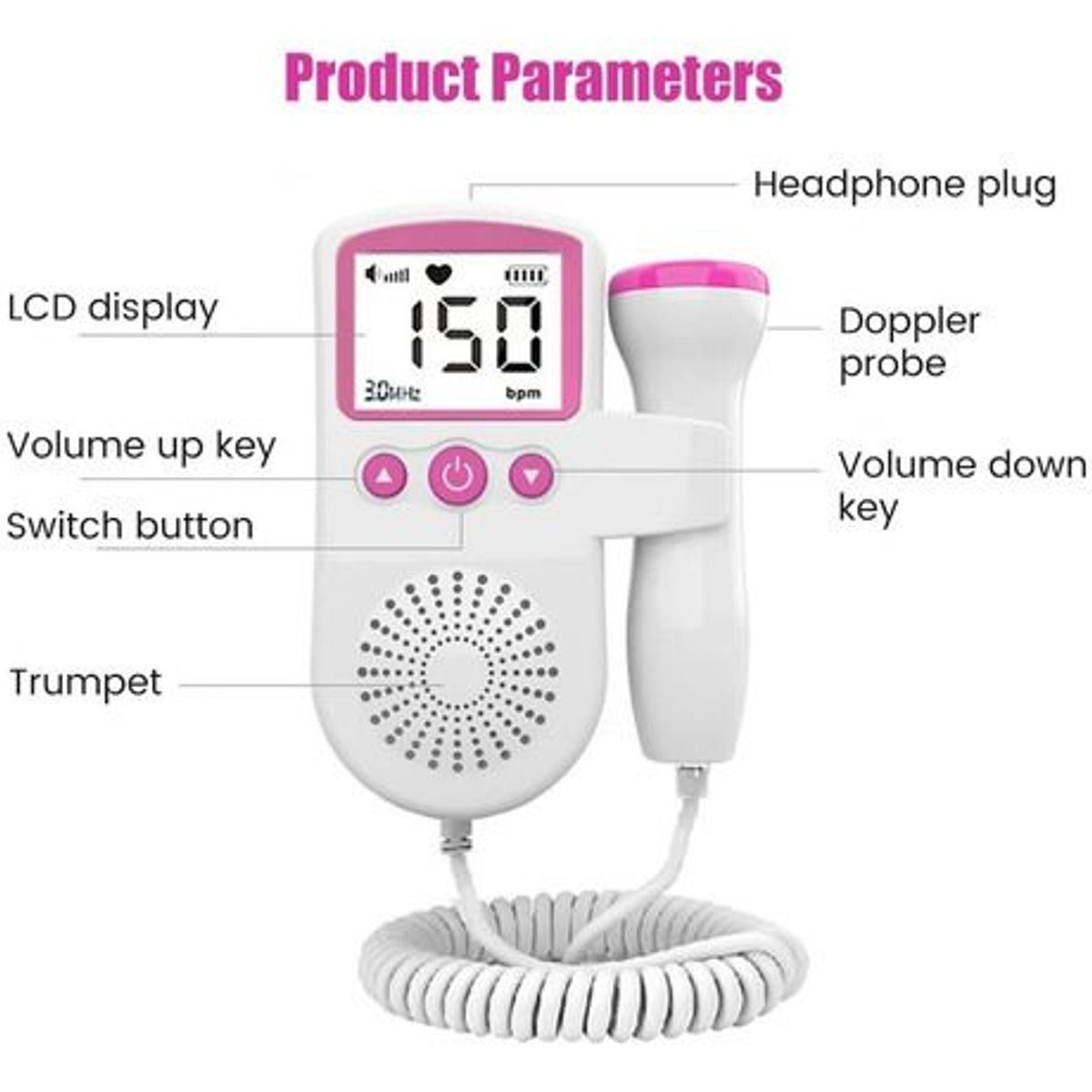 GENERICO - Doppler Fetal Ultrasonido Monitor De Latidos Prenatal  ROSADO