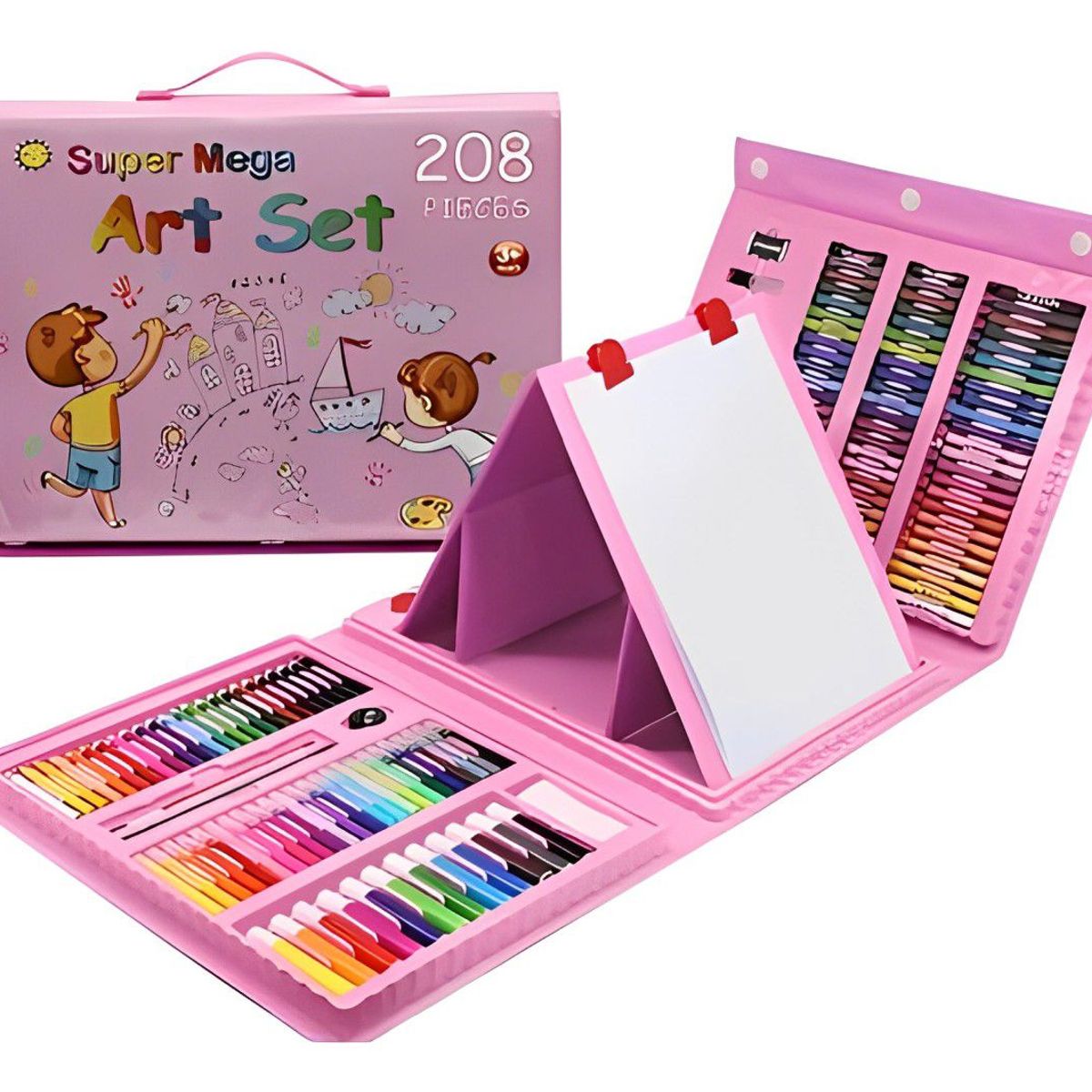 GENERICO - Set Kit Arte Niños Maleta Acuarela Plumon 208 Piezas ROSADO