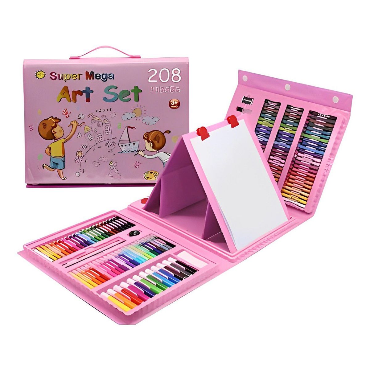 GENERICO - Set Kit Arte Niños Maleta Acuarela Plumon 208 Piezas ROSADO