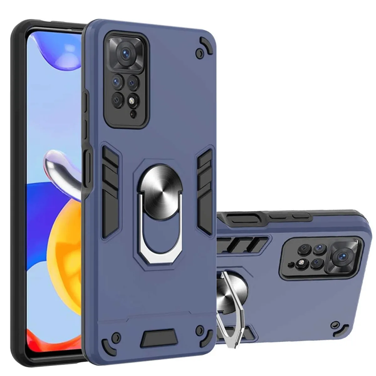 GENERICO - Estuche Armadura Protector Anillo Compatible Xiaomi Note 11 Pro Azul