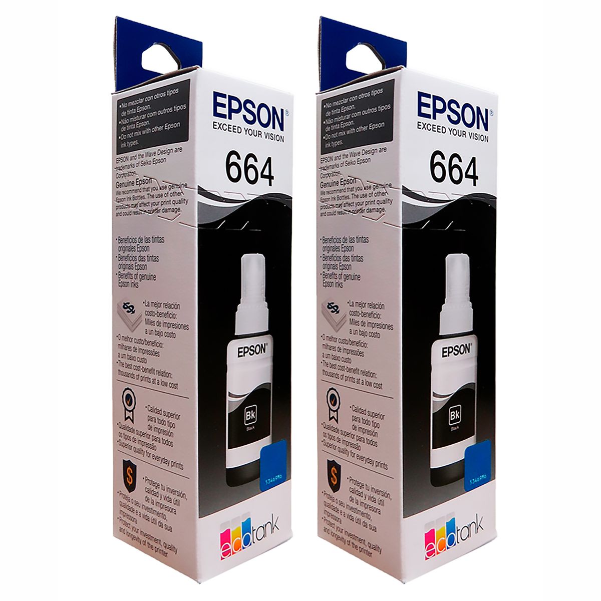 EPSON - Tinta 664 Epson negro para impresoras l210 l355 l365 l555 l575 kit x 2