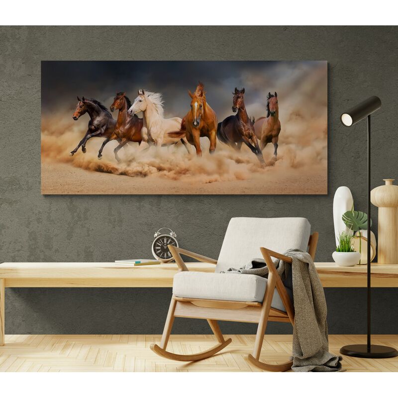 TAYRONA STORE - Cuadro En Lienzo Para Habitaciones Caballos 162 150x75cm