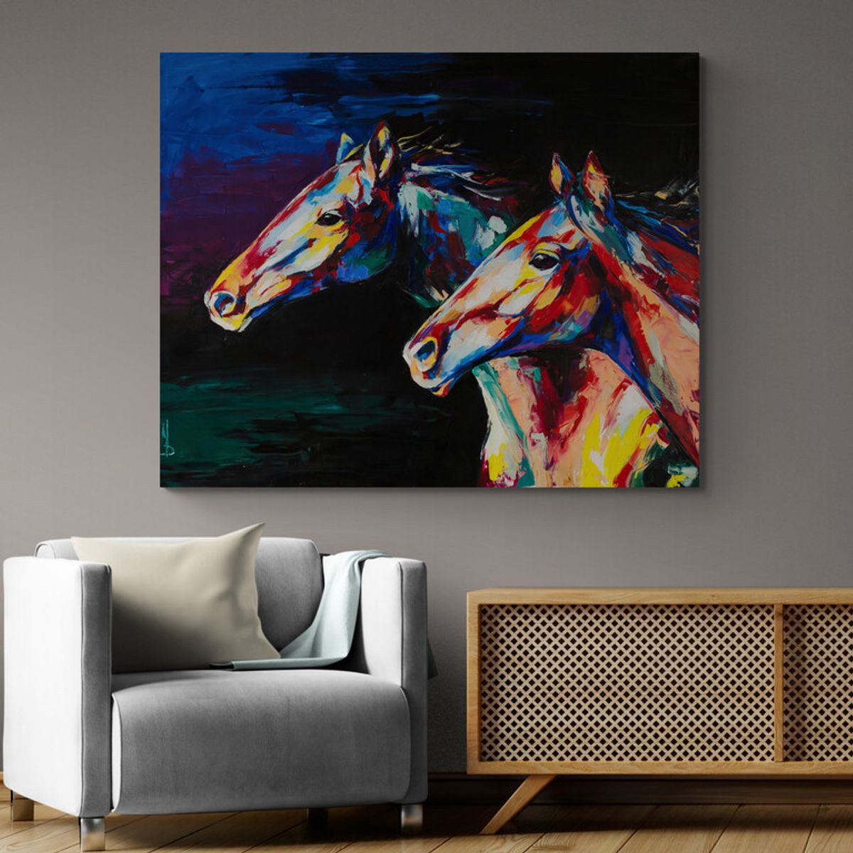 TAYRONA STORE - Cuadro En Lienzo Para Habitaciones Caballos 172 75x60cm