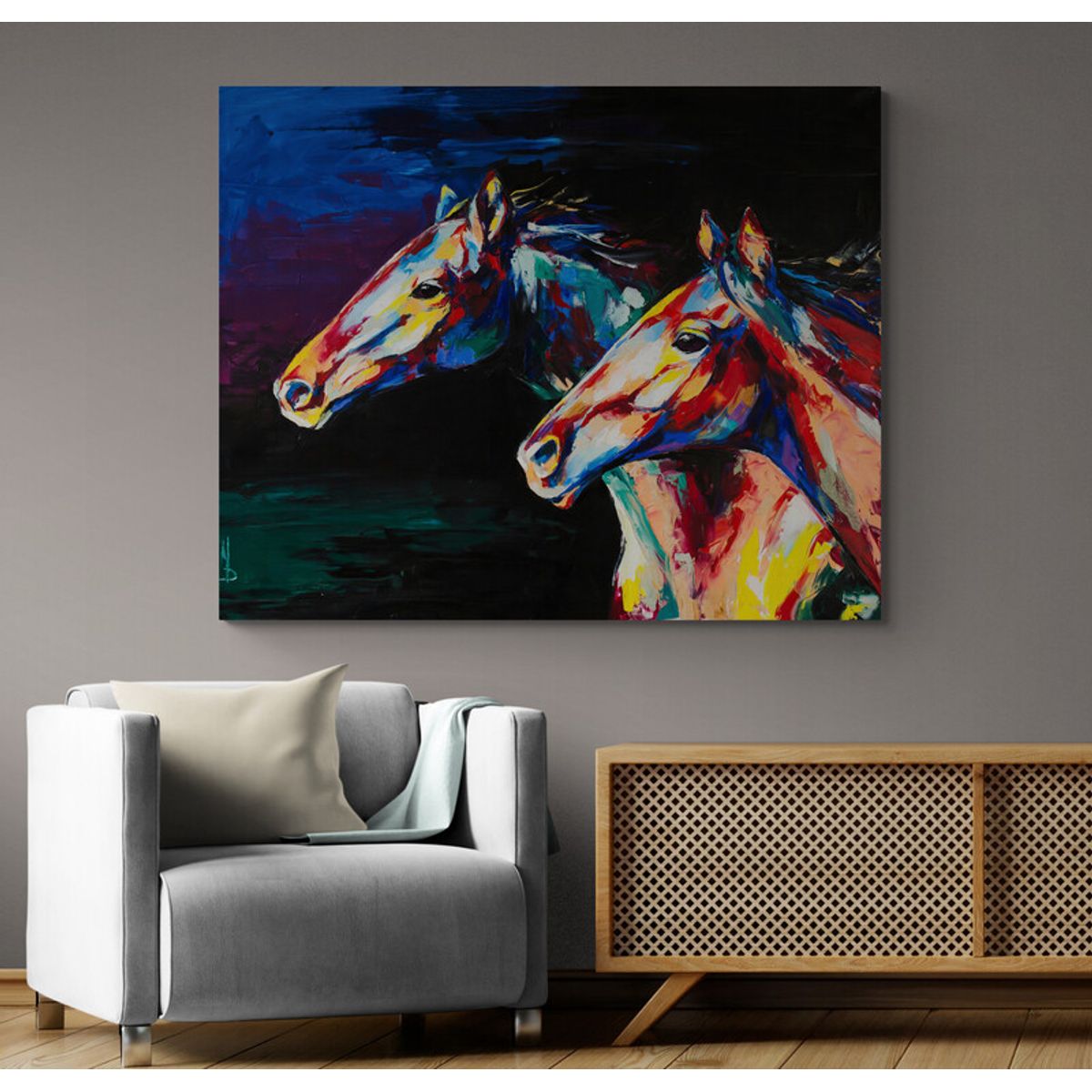 TAYRONA STORE - Cuadro En Lienzo Para Habitaciones Caballos 172 75x60cm