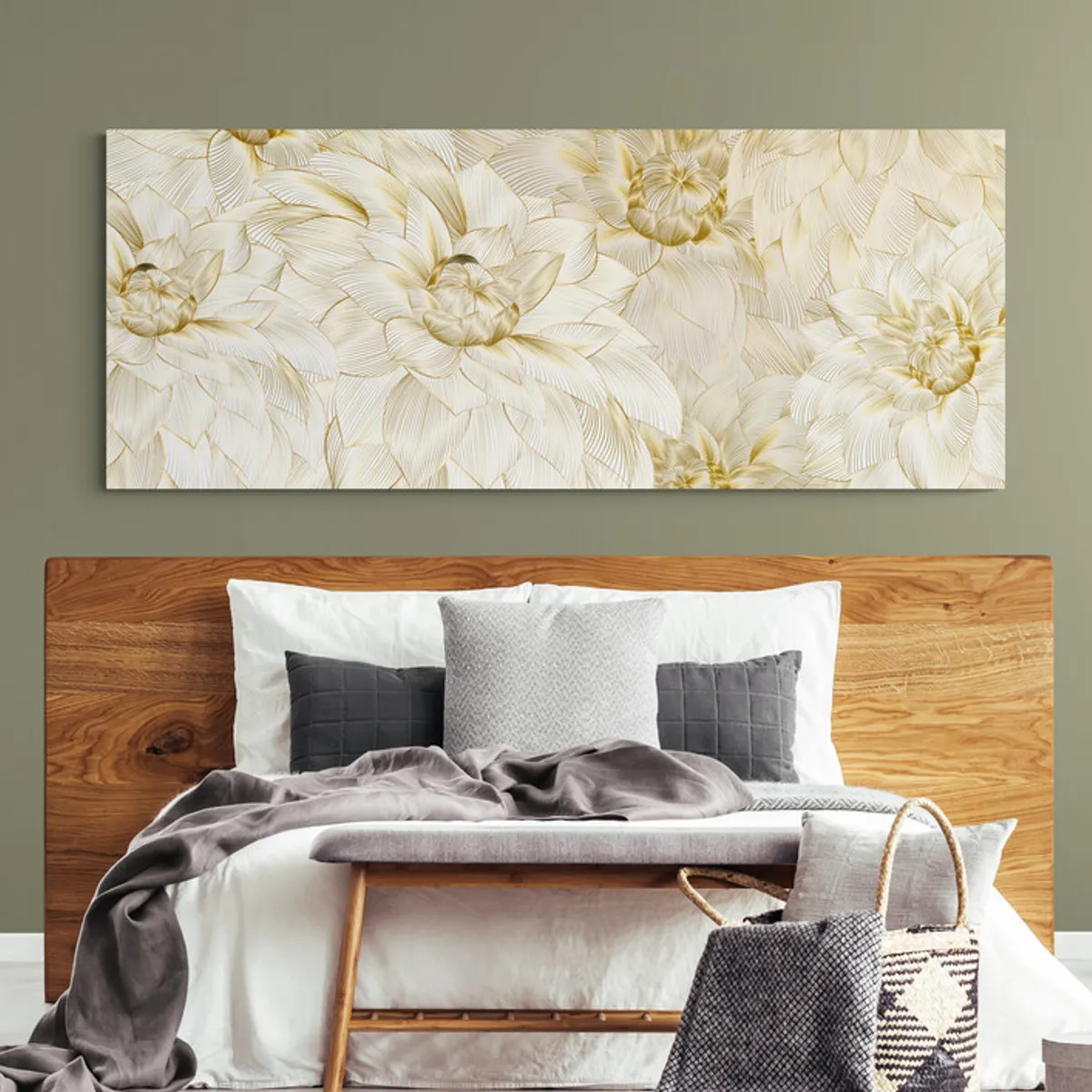 TAYRONA STORE - Cuadro En Lienzo Para Habitaciones Flores 482 100x40cm.