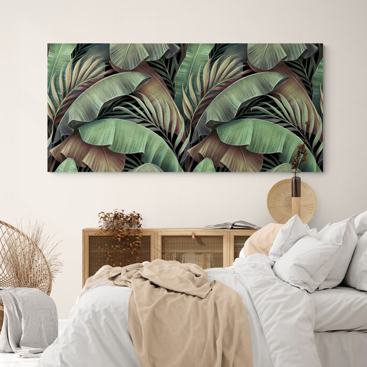 TAYRONA STORE - Cuadro En Lienzo Para Habitaciones Hojas Verdes 170 130x60cm