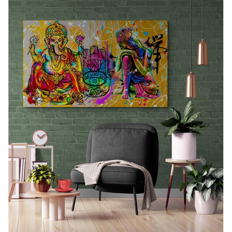 TAYRONA STORE - Cuadro En Lienzo Para Habitaciones Budda Om Y Ganesha 130x70cm