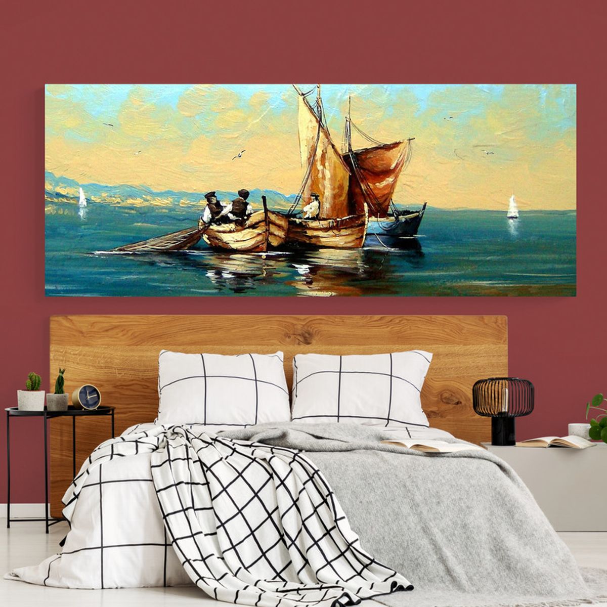 TAYRONA STORE - Cuadro En Lienzo Para Habitaciones Pintura Barcas 013 100x40cm
