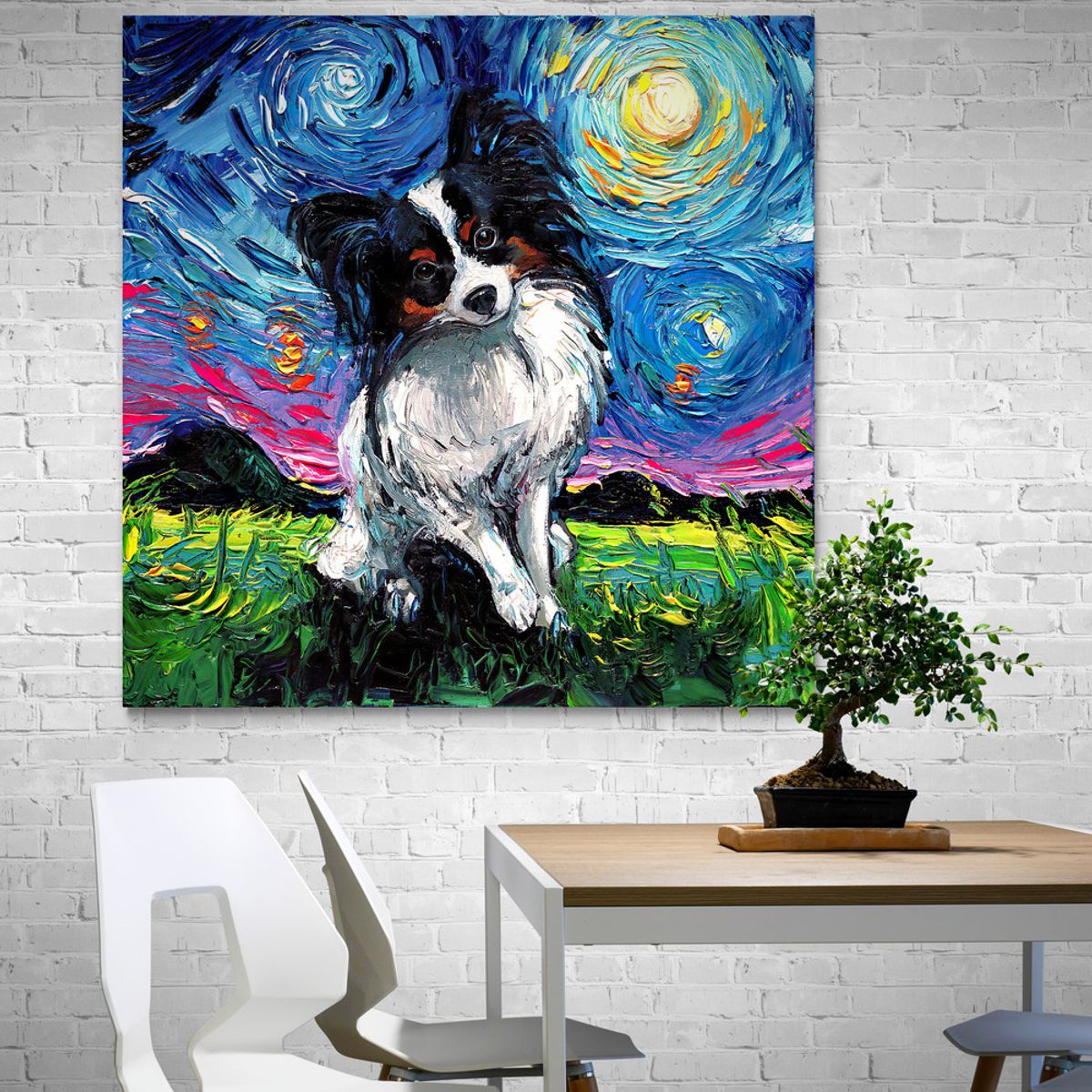 TAYRONA STORE - Cuadro Lienzo Habitacion Noche Estrellada Perro Papilion Night 2 60x60cm