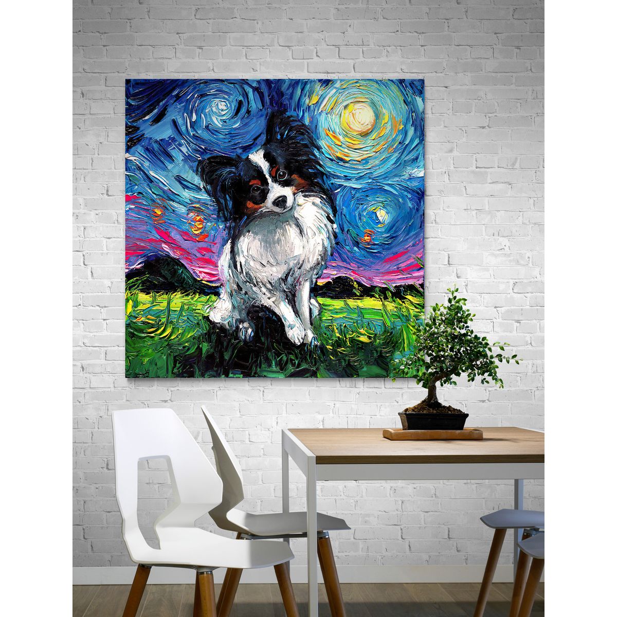 TAYRONA STORE - Cuadro Lienzo Habitacion Noche Estrellada Perro Papilion Night 2 60x60cm