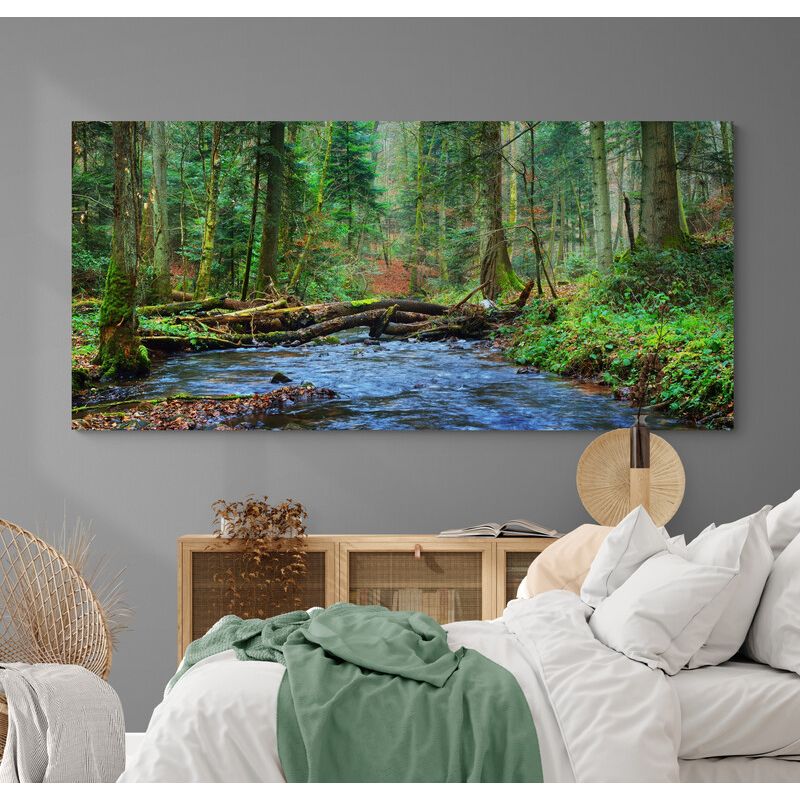 TAYRONA STORE - Cuadro En Lienzo Para Habitaciones Rio Bosque Verde 023 90x40cm