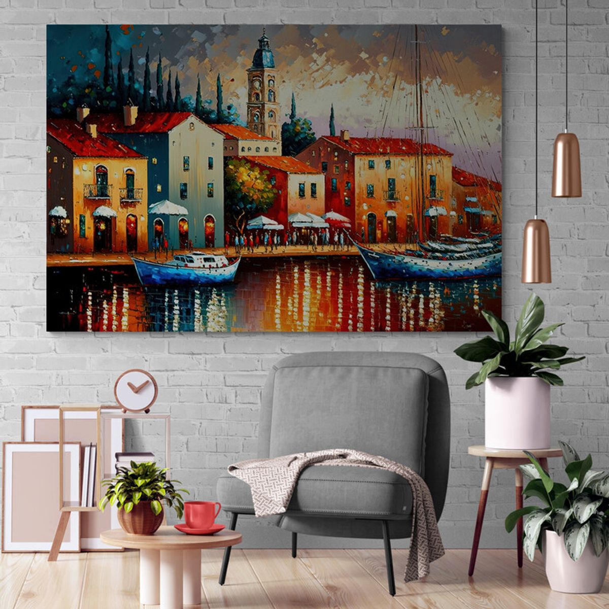 TAYRONA STORE - Cuadro En Lienzo Para Habitaciones Pintura Barcas 027 70x50cm