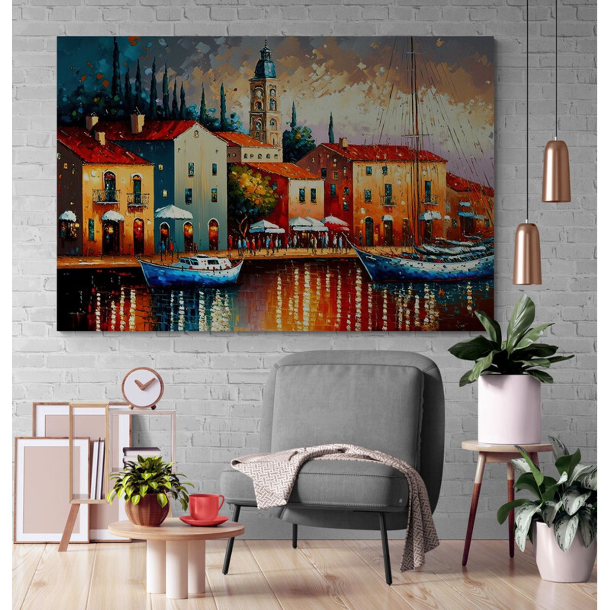 TAYRONA STORE - Cuadro En Lienzo Para Habitaciones Pintura Barcas 027 70x50cm