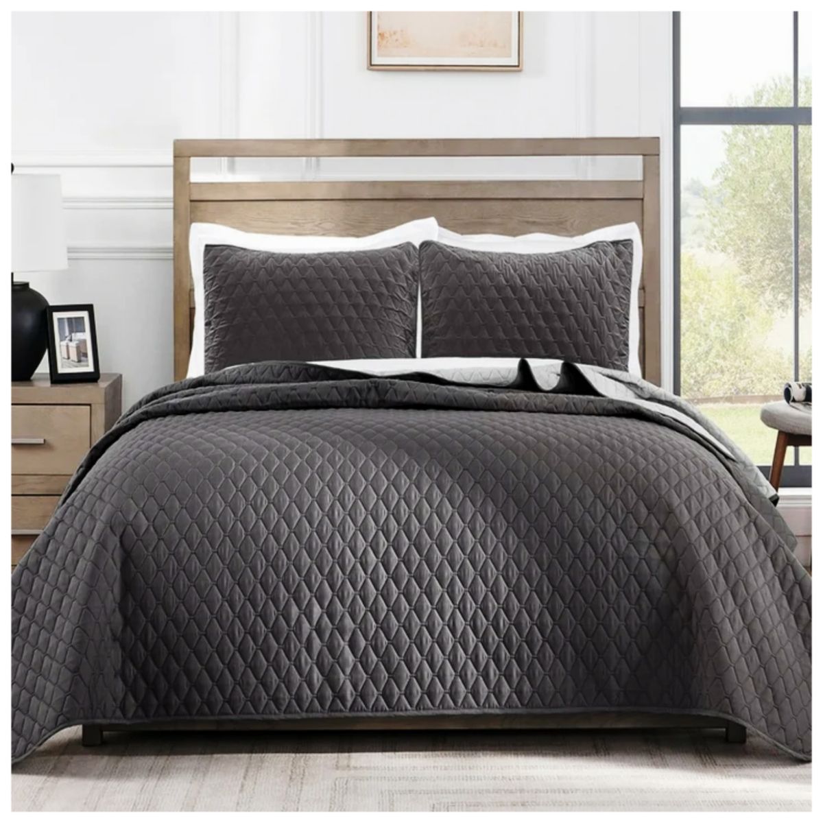 HAPPY BEAR - Colcha Tipo Española Cubrelecho Negro Gris Cama Sencilla