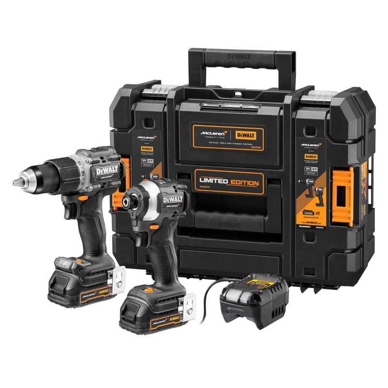 DEWALT - TALADRO PERCUTOR 20V + ATORNILLADOR MCLAREN + BATERÍA + CARGADOR