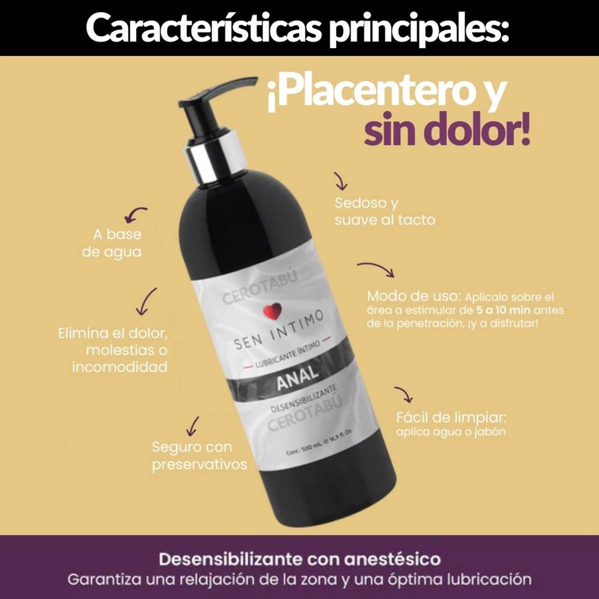 SEN INTIMO - Lubricante Intimo Anal Gel Desensibilizante Entume Sin Dolor 500ml