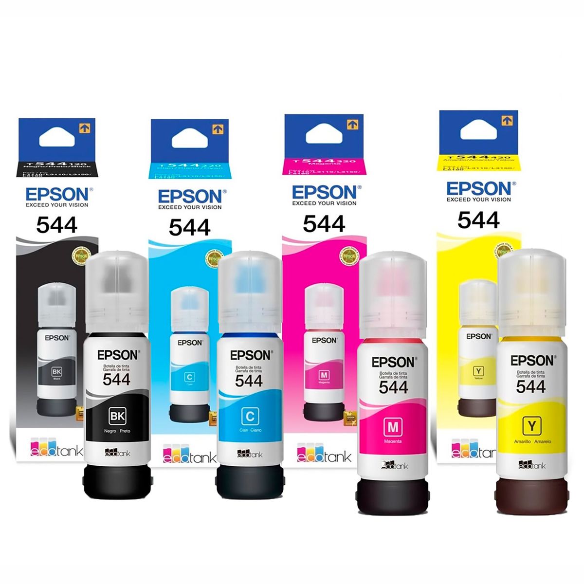 EPSON - Tintas 544 Epson para impresora L1110 L3110 L3150 L5190 Kit x 4