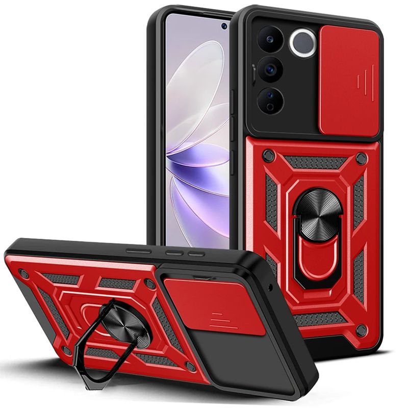 GENERICO - Funda Case Protector De Cámara Con Slider Compatible Vivo V25E Rojo