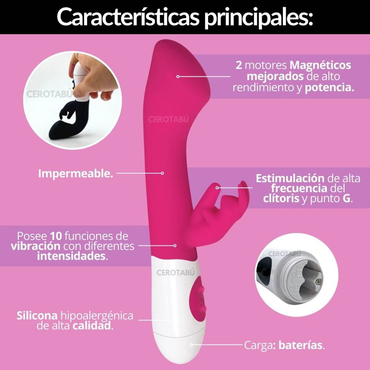 GENERICO - Vibrador Doble Estimulación Clítoris Punto G Silicona Medica Fucsia-
