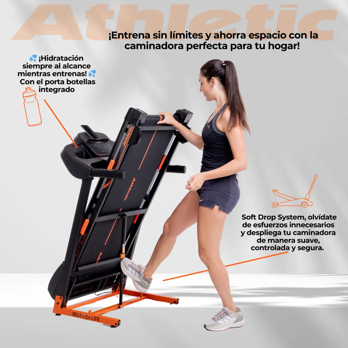 ATHLETIC - Caminadora Trotadora Residencial Athletic 610T PLUS  PHP 2.0 Plegable.