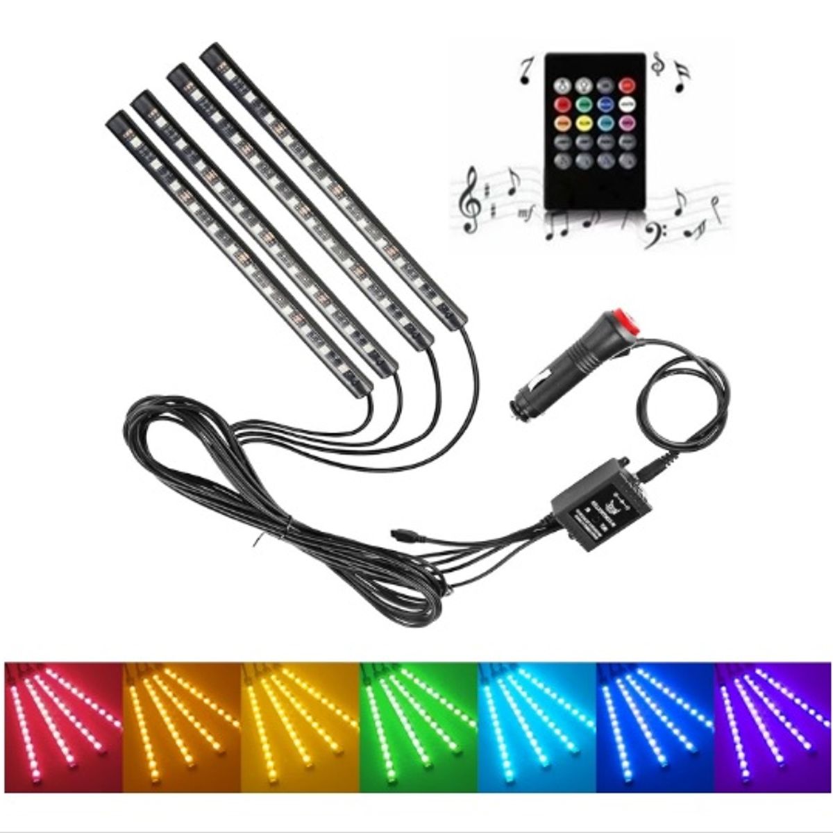 GENERICO - Luces Rgb Led Multicolor Interior Carro Sensor Música Tuning