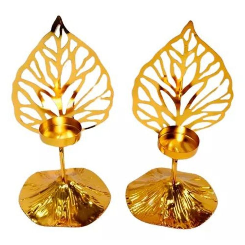 GENERICO - Candelabros Pareja Metálicos 20 Cm Vela Centro De Mesa Hoja