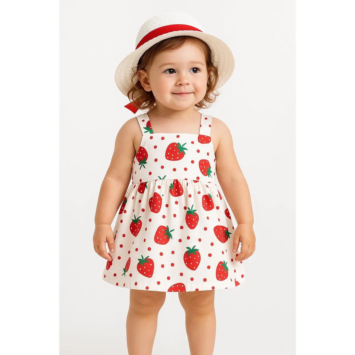 LUSOLSI - Vestido Niña Con Diseño Frutal mas Pava sombrero