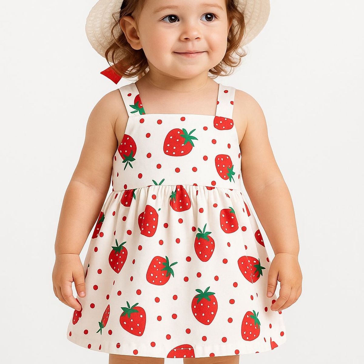 LUSOLSI - Vestido Niña Con Diseño Frutal mas Pava sombrero