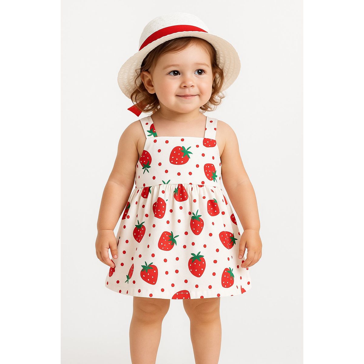 LUSOLSI - Vestido Niña Con Diseño Frutal mas Pava sombrero