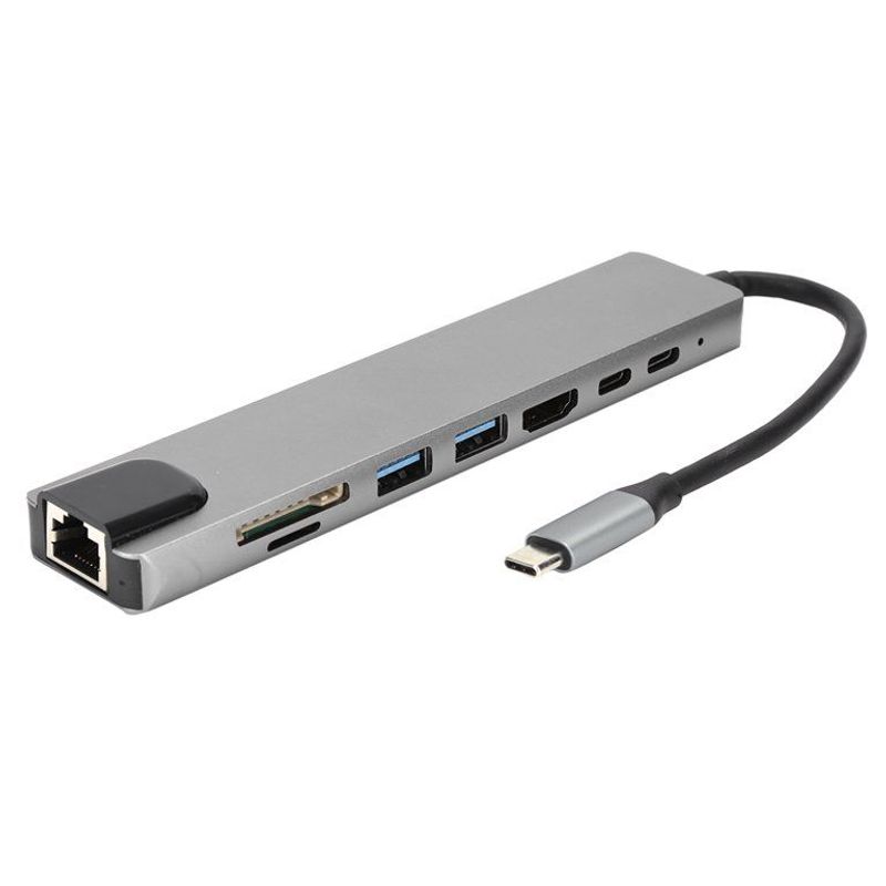 GENERICO - HUB Multipuerto Adaptador 8 en 1 A Tipo C TF SD RJ25 USB 3.0
