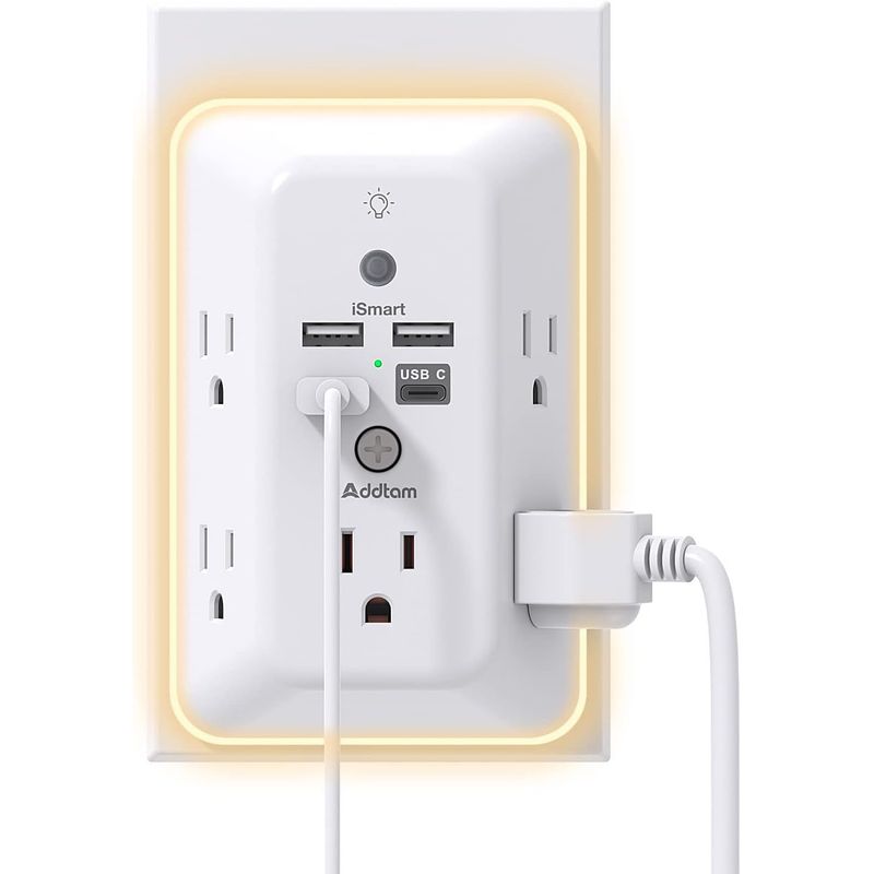 GENERICO - Multitomas Con Luz Nocturna 5 Tomacorrientes Y 4 Puertos Usb