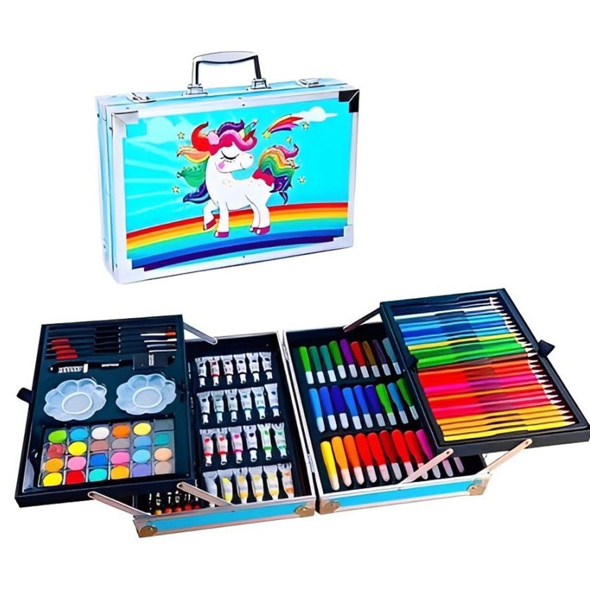 GENERICO - Set Kit Creativo Arte Dibujo Maleta Metálica X 145pcs AZUL
