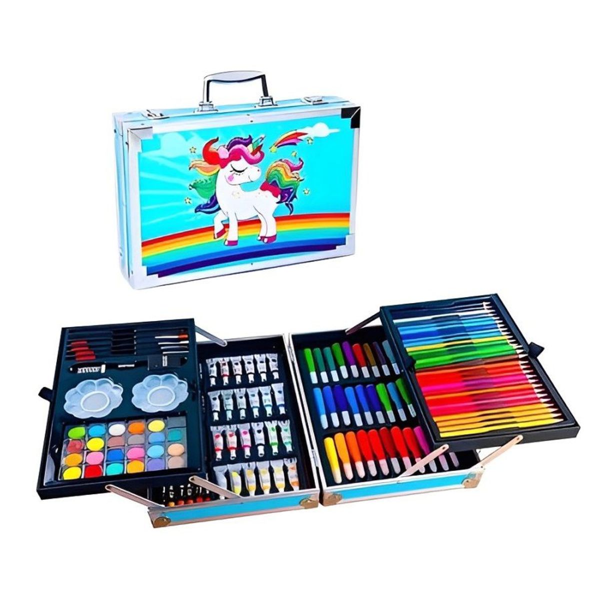 GENERICO - Set Kit Creativo Arte Dibujo Maleta Metálica X 145pcs AZUL