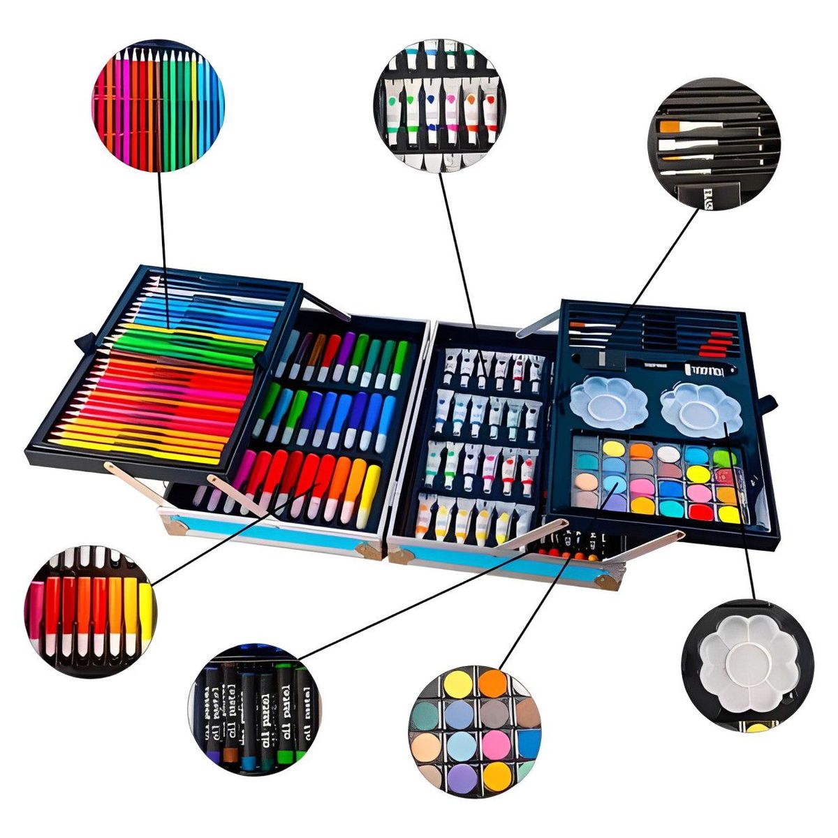 GENERICO - Set Kit Creativo Arte Dibujo Maleta Metálica X 145pcs AZUL