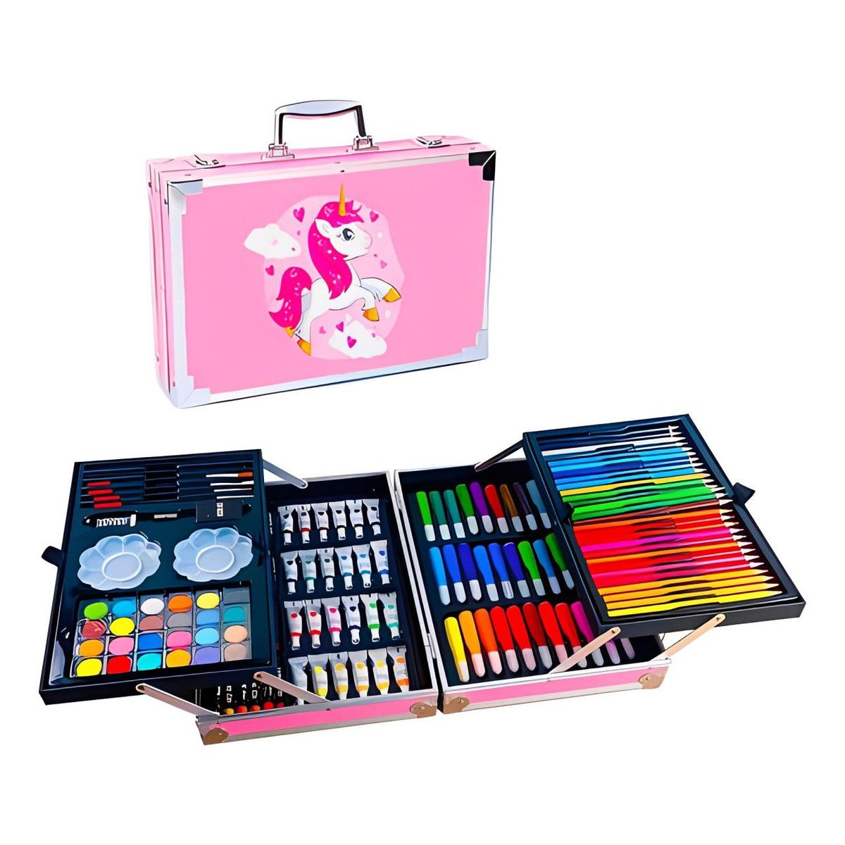 GENERICO - Set Kit Creativo Arte Dibujo Maleta Metálica X 145pcs ROSADO