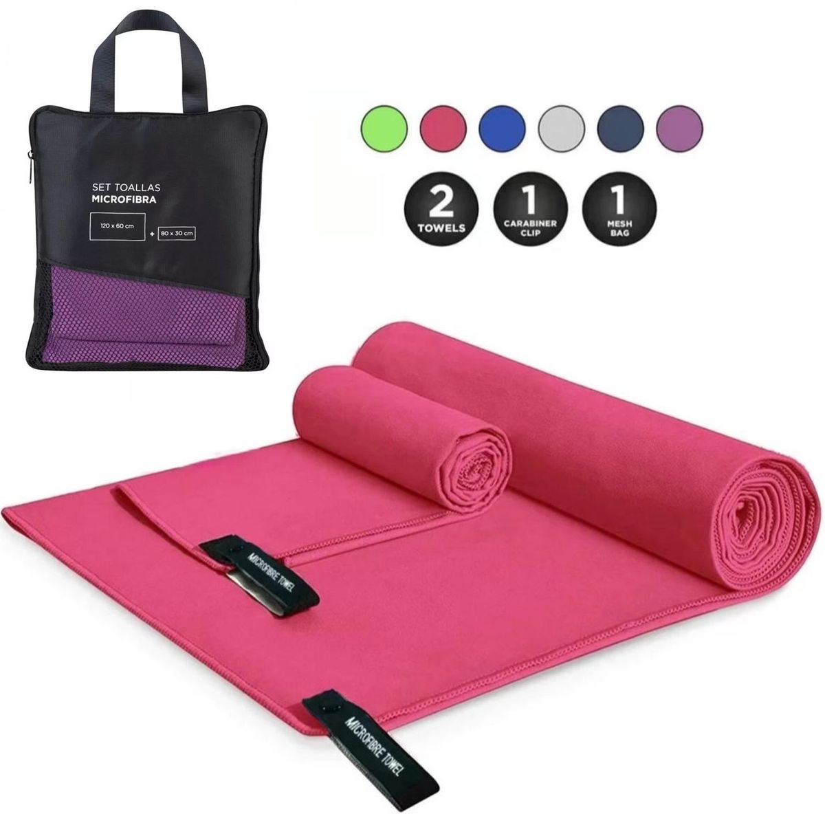 ONE PIXEL - Toalla Microfibra Deportiva Set De 2 (120x60 +80x30) ONE PIXEL