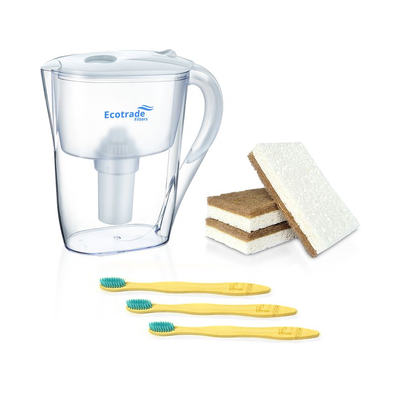 ECOTRADE FILTERS - Jarra Purificadora Agua mas 3 Esponjas y 3 Cepillos Azul