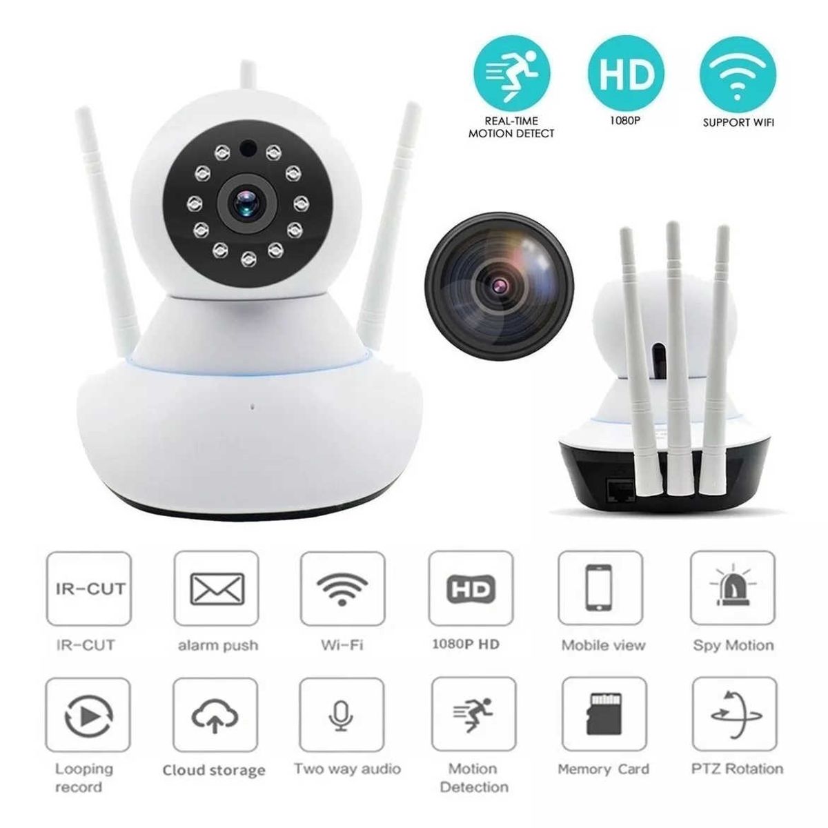 GENERICO - Camara Ip Wifi Vision Nocturna Video 3 Antenas 1080p