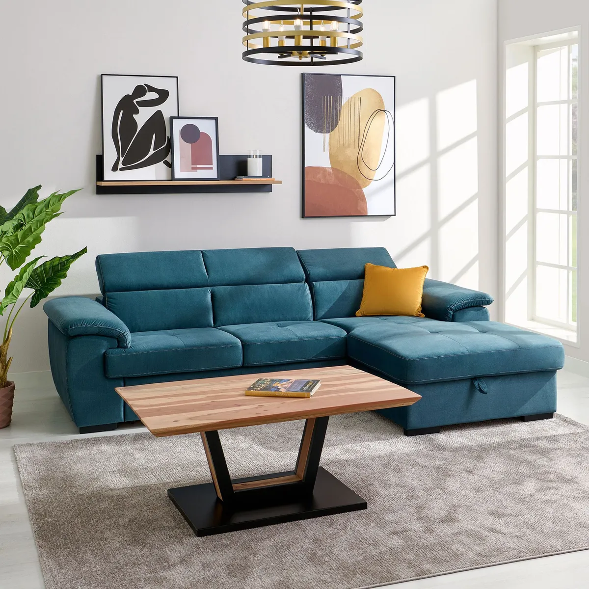 GENERICO - Sofá cama en L en living sala de estar Muebles Moderno en Color Azul