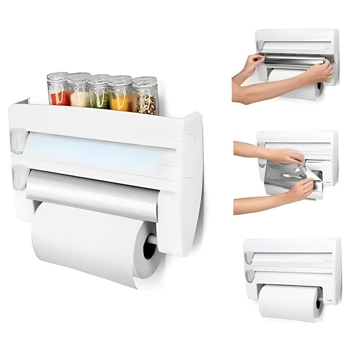 GENERICO - Dispensador Porta Rollo Cortador Aluminio Papel 4en1 Cocina