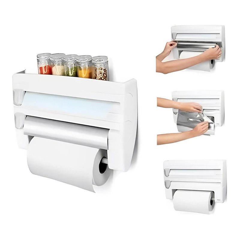GENERICO - Dispensador Porta Rollo Cortador Aluminio Papel 4en1 Cocina